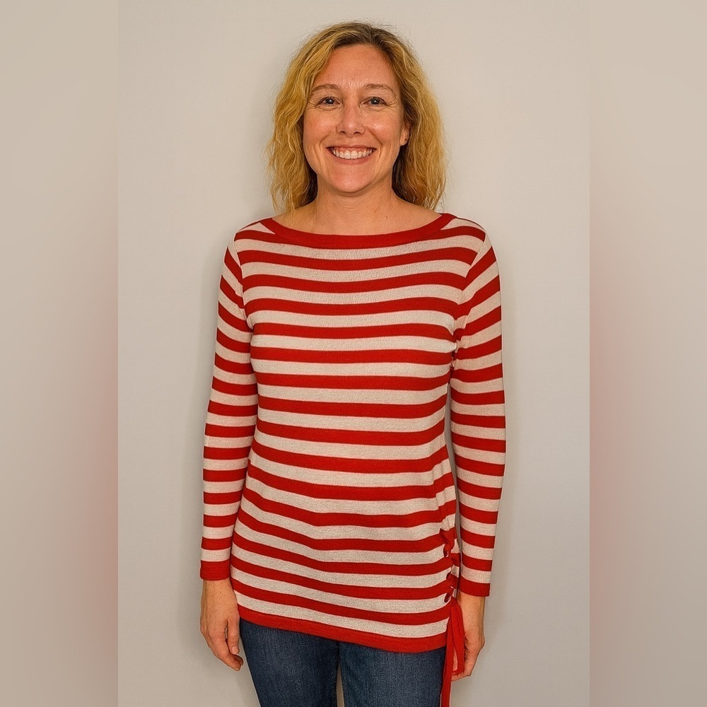 Chico’s Striped Lace Up Side Sweater Size 1